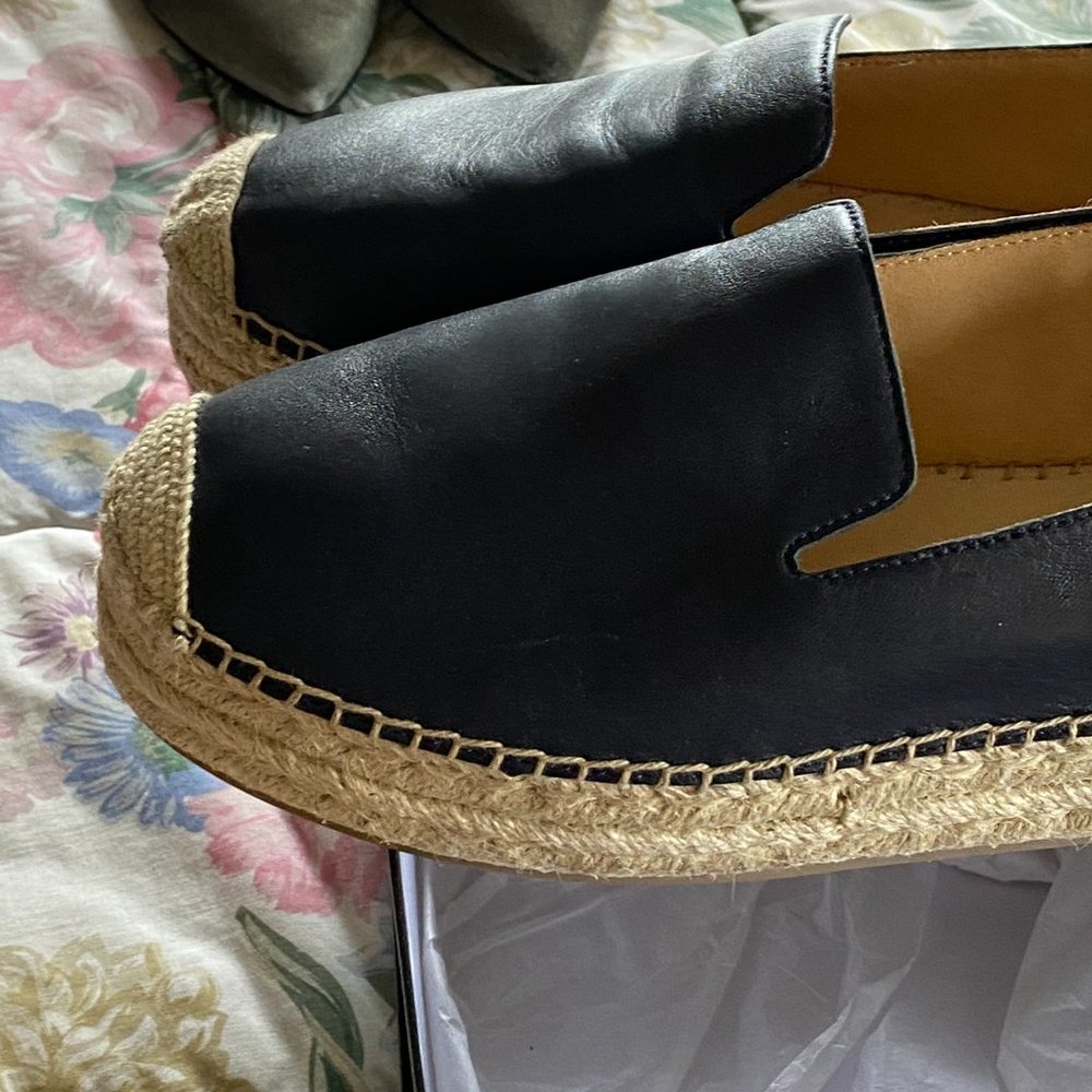 Brand new Women's navy leather espadrilles